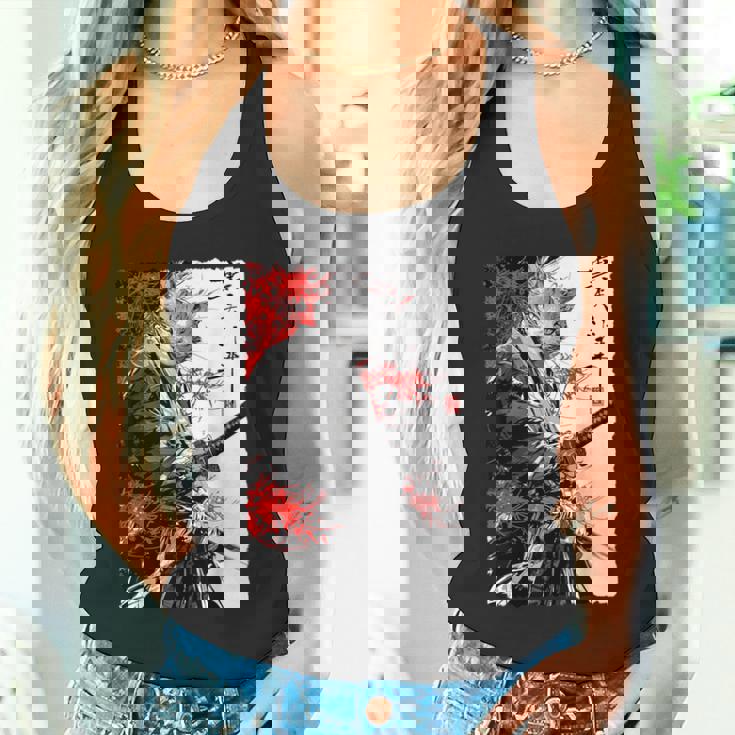 日本のクモユリ 侍 猫 グランジ 浮世絵 アニメアート タンクトップ