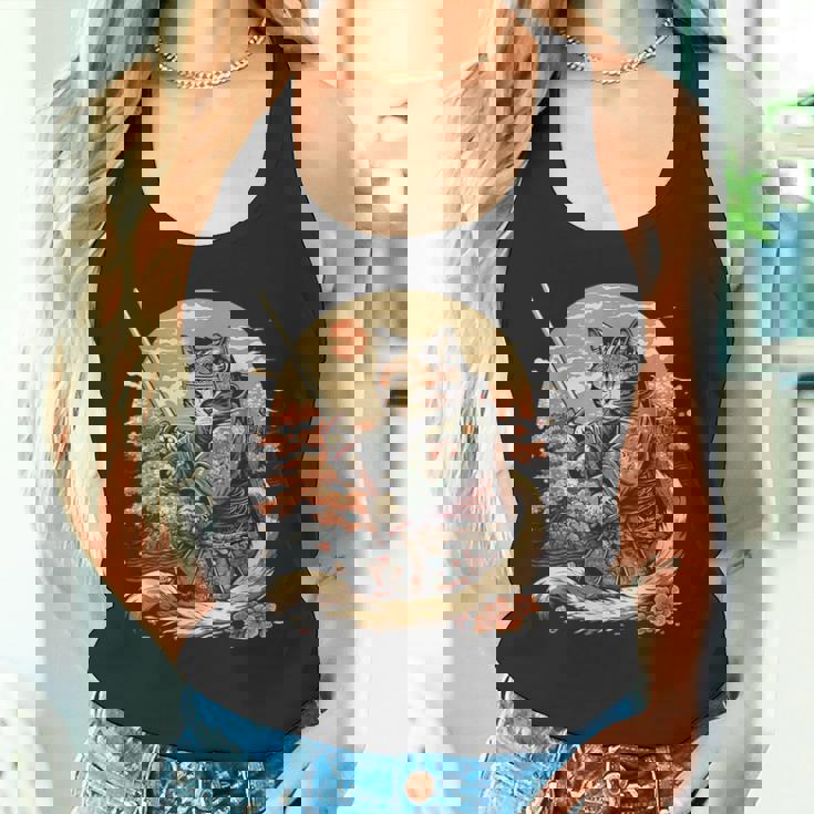 日本のサムライキャットプリント タンクトップ