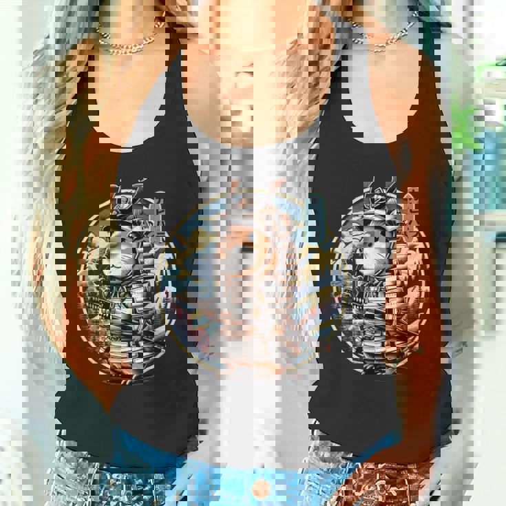 日本の侍カピバラのタトゥー、かわいい忍者カピバラ タンクトップ