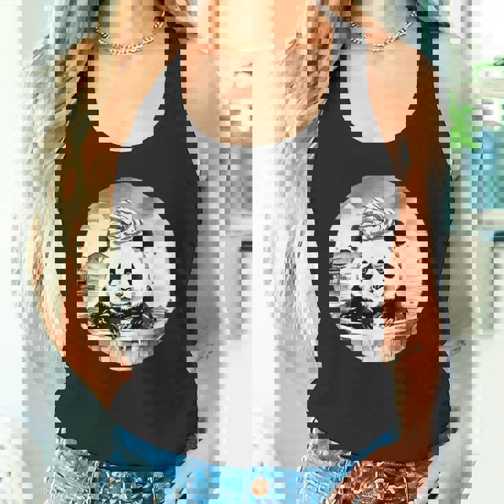 日本の温泉 パンダ 面白い 水墨画 温泉旅行 入浴 銭湯 お風呂 バスタイム 動物 和風 タンクトップ