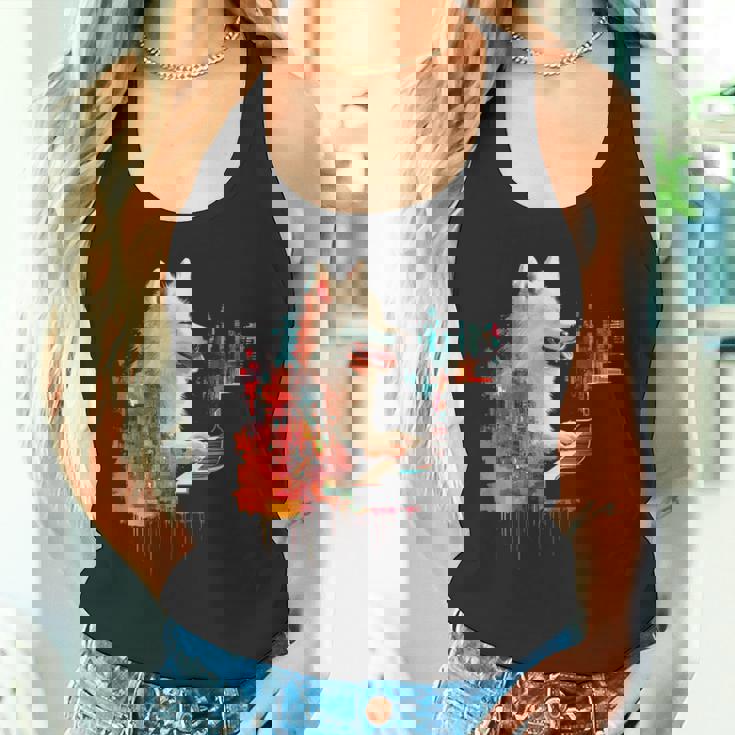 日本スピッツ 犬 モチーフ ペット 幾何学 日本スピッツ タンクトップ