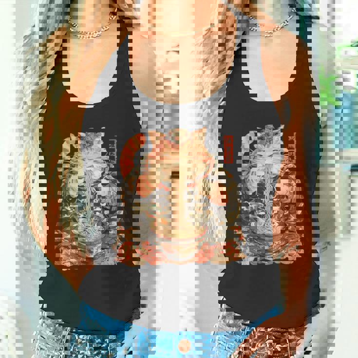 日本美術 ラーメン 猫 忍者 浮世絵 アニメ風 侍猫 タンクトップ