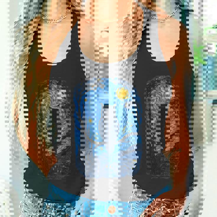 星月フクロウの夜のアートワーク タンクトップ