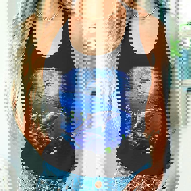 月 イルカ 宇宙 イルカ タンクトップ