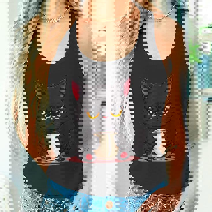 朝が嫌いなコーヒーと可愛い黒猫 タンクトップ