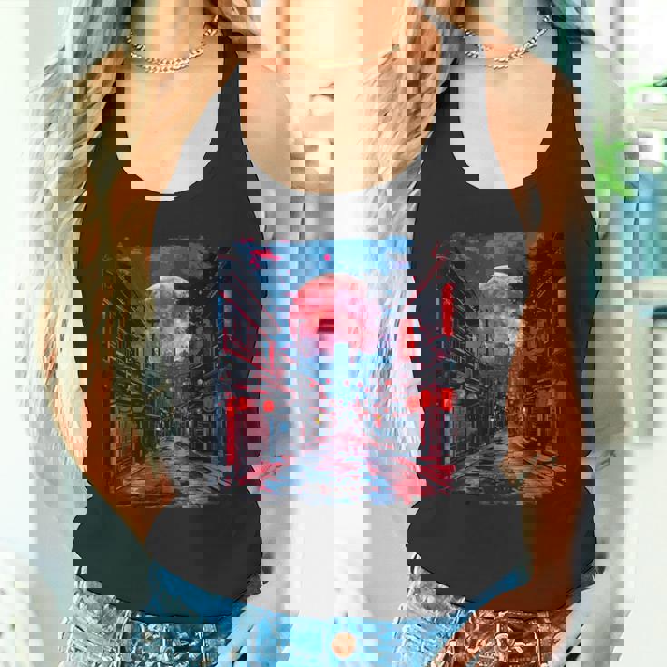 東京の街並み 日本の夜景 ライト付き ヴェイパーウェーブ タンクトップ