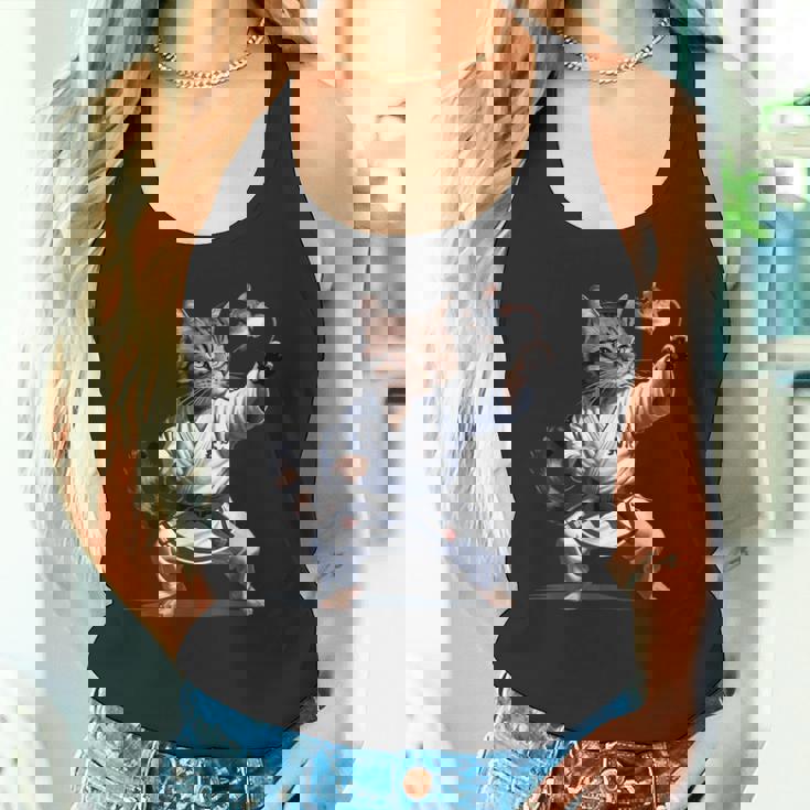 格闘技 猫 空手 黒帯 おもしろ戦闘機 タンクトップ