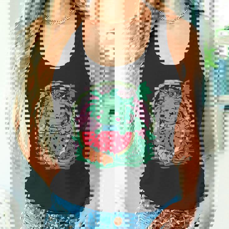 桃とスイカの漫画かわいいドラゴン タンクトップ