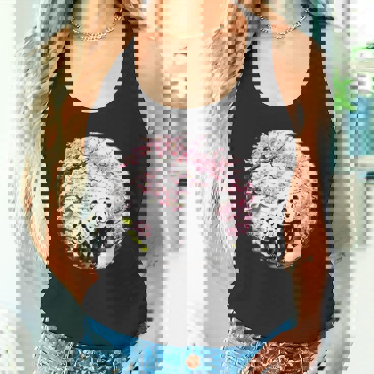 桜 パンダ お花見 親子 春 水墨画 和風 動物 タンクトップ