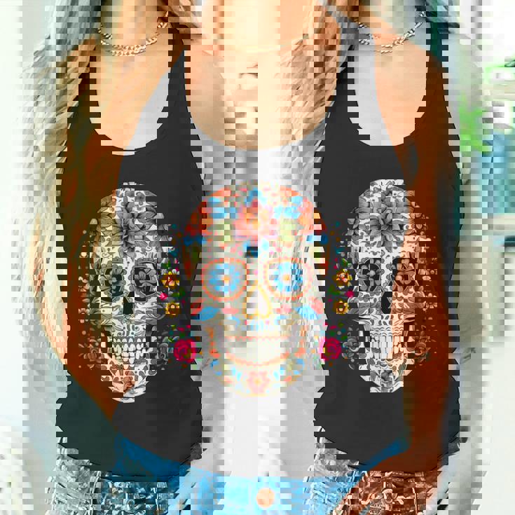 死者の日 シュガースカル 花柄 メキシコの日 カラベラデー タンクトップ