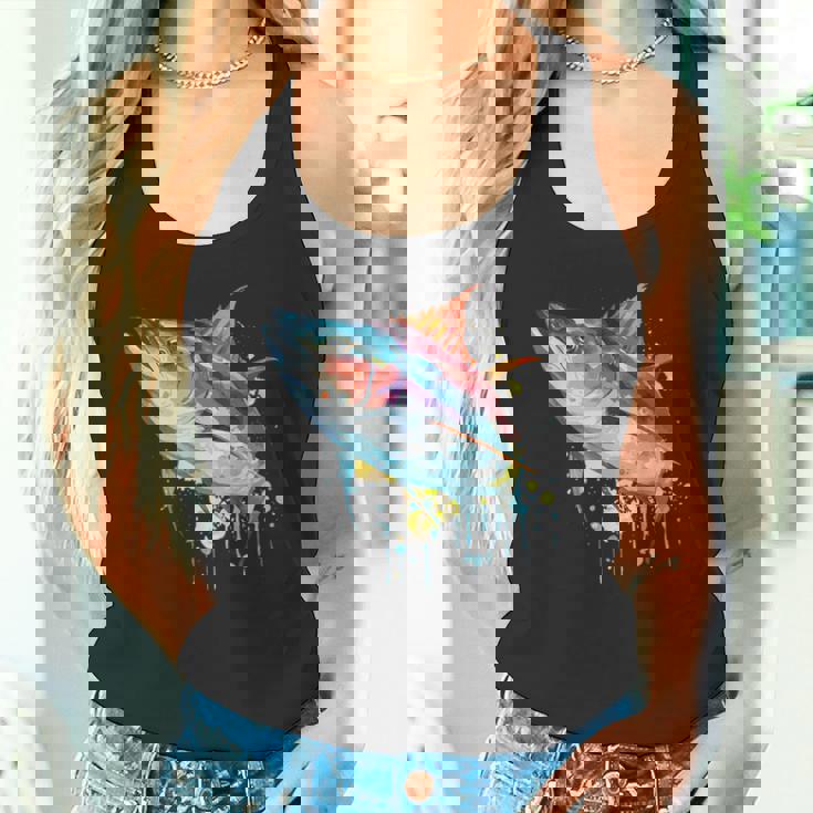 水彩 マグロ 魚 カラフル 海釣り 釣り タンクトップ