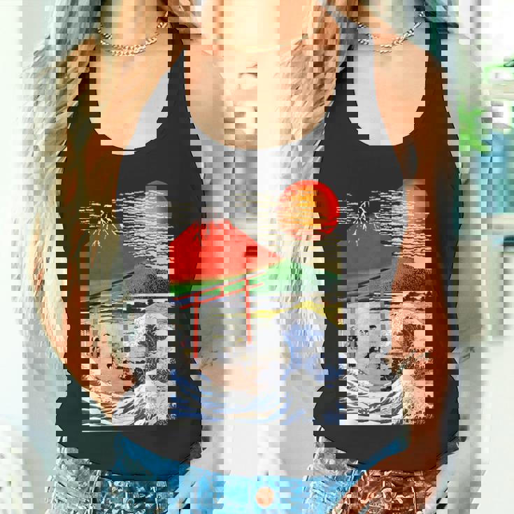 江戸日本 浮世白斎 赤富士山・津波 タンクトップ