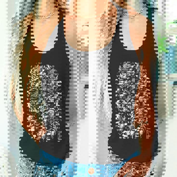 沖縄ジャパン シーサーガーディアンライオンズ 沖縄漢字はんこ スタンプ タンクトップ