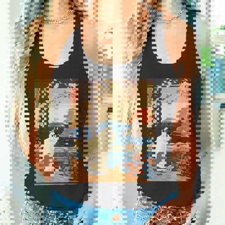 浮世絵 アート 神奈川 ヴィンテージ 日本のタトゥーアート 猫 グラフィック タンクトップ