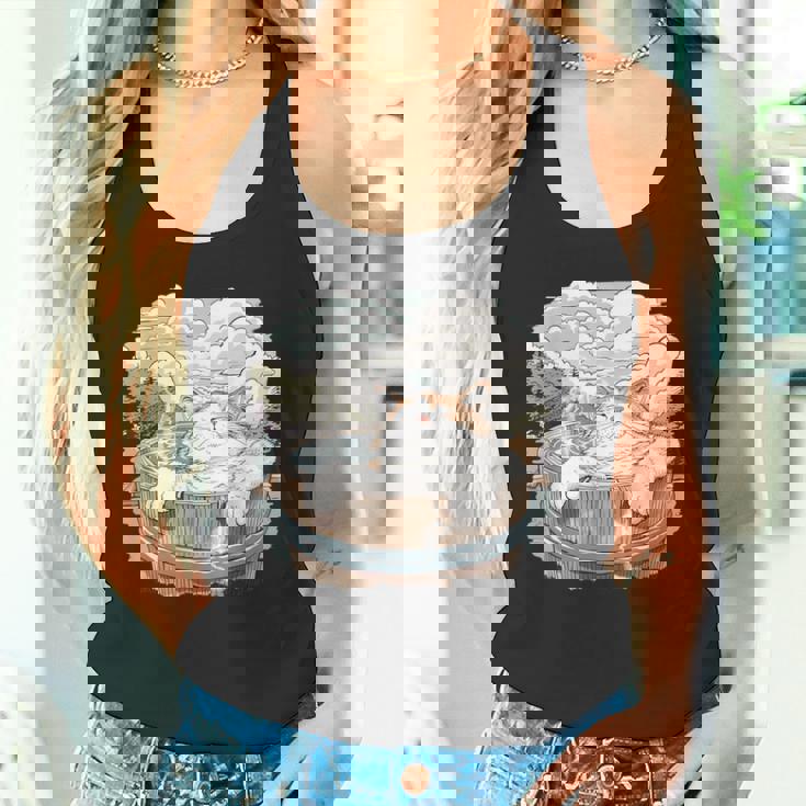 温泉 風呂 子猫 ペット好き 日本画 かわいい 猫 タンクトップ