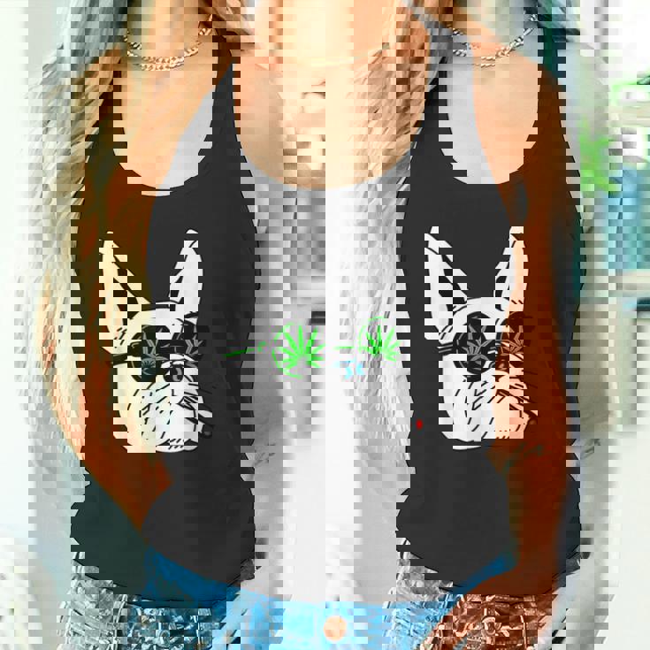 犬のサングラス喫煙420クールな雑草大麻マリファナ タンクトップ