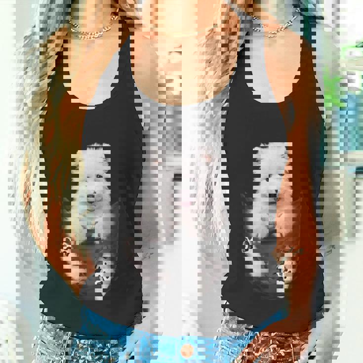 犬好きの方へのギフト サモエド ポケットに入った面白い犬の顔 タンクトップ