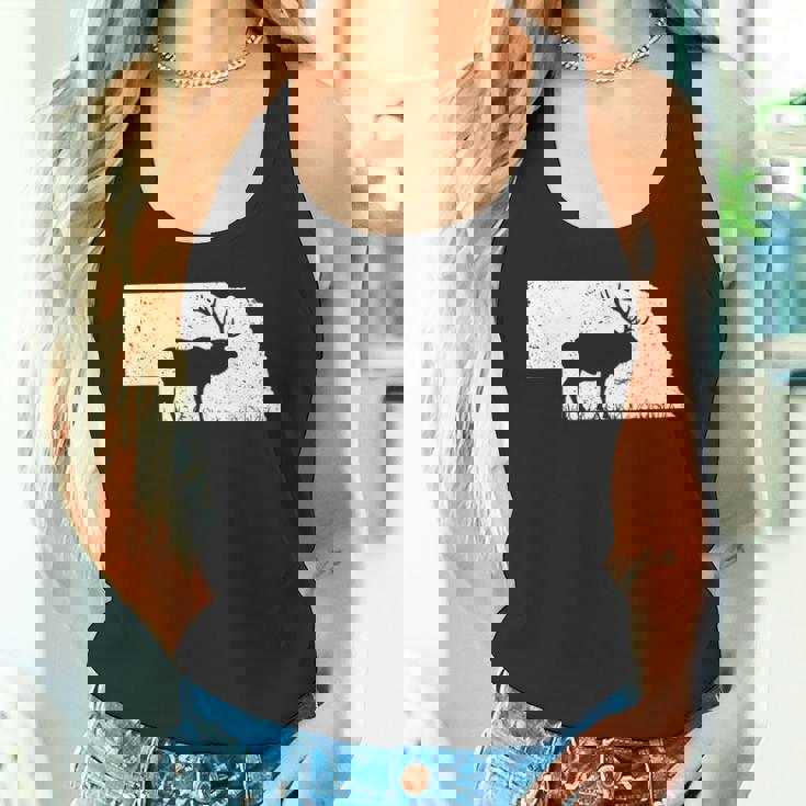 狩猟ヘラジカまたはワピティ ネブラスカ地図アートハンター タンクトップ