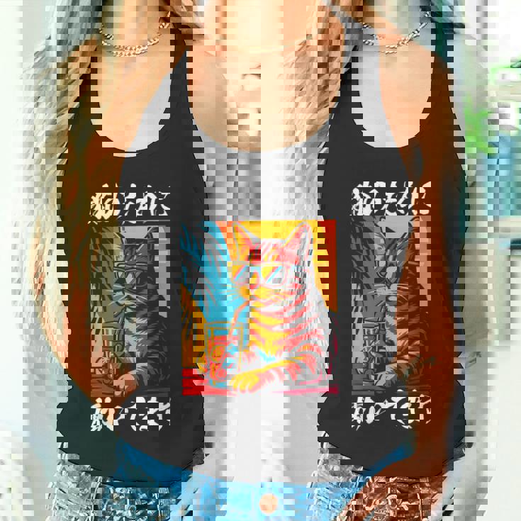 猫のために働いています レトロビーチスタイル猫 面白い タンクトップ