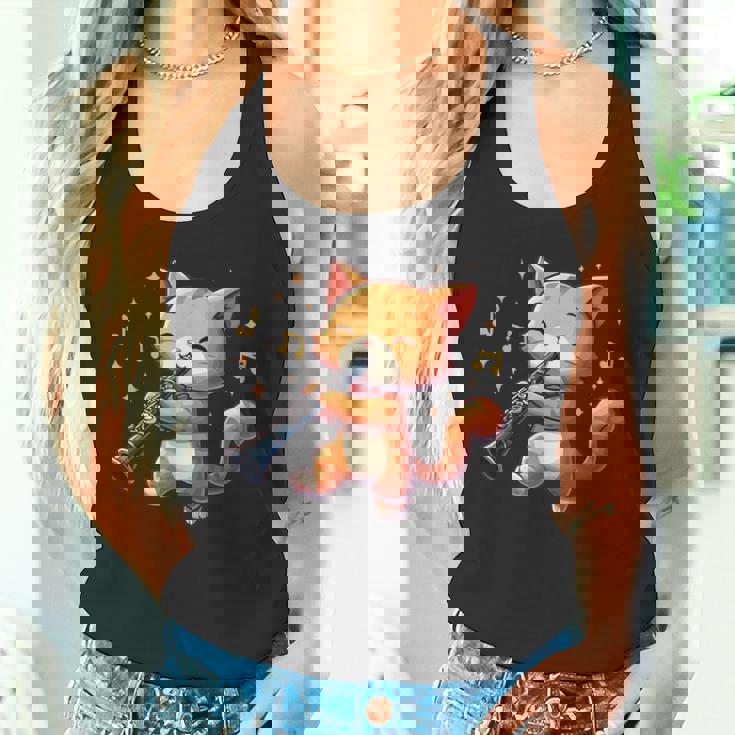 猫好きのためのかわいい猫のデザイン 猫がクラリネットを弾く タンクトップ