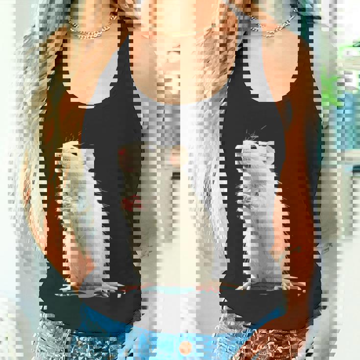 白いネズミが好きな人のための面白い見た目の白いネズミ タンクトップ