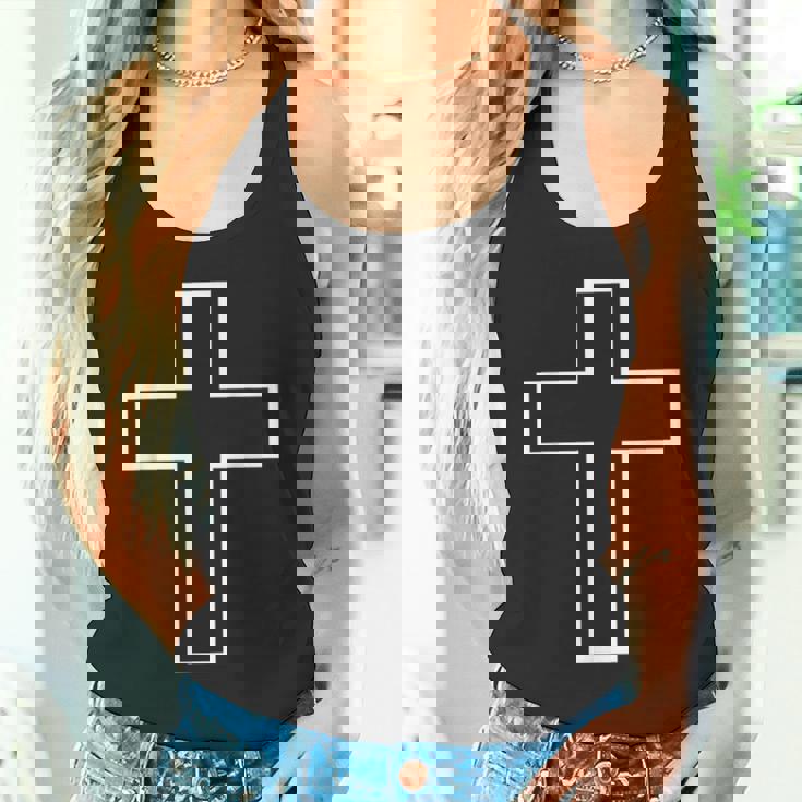 白い十字の記号の輪郭の服の設計聖十字架 タンクトップ