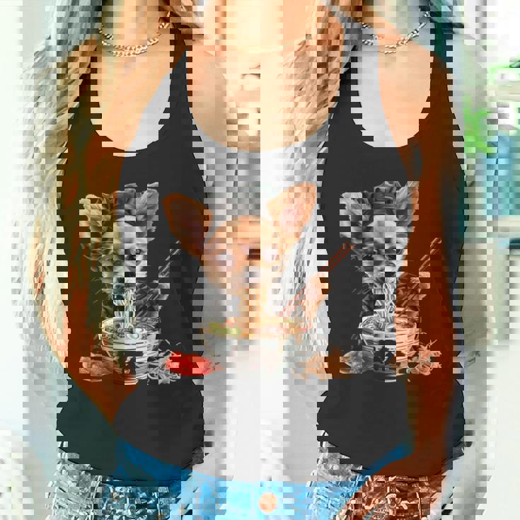 空手犬のチワワがラーメンを食べる、日本、面白いラーメン タンクトップ