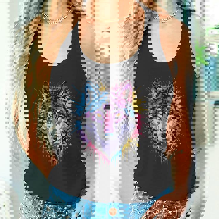 素晴らしいオオカミの頭の色彩。 タンクトップ