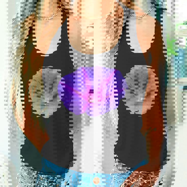 美しいパープルカラーの朝顔フラワーカットアウト タンクトップ