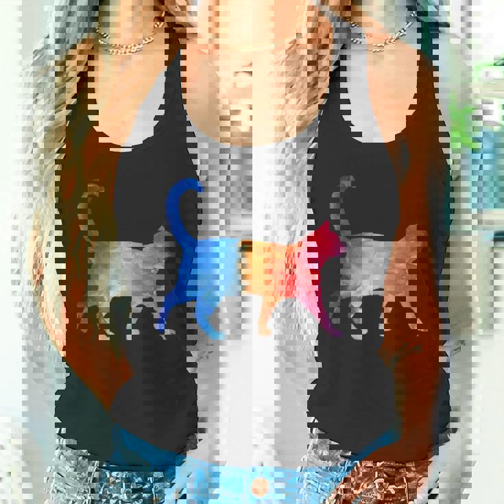 美的シルエット芸術的水彩猫 タンクトップ