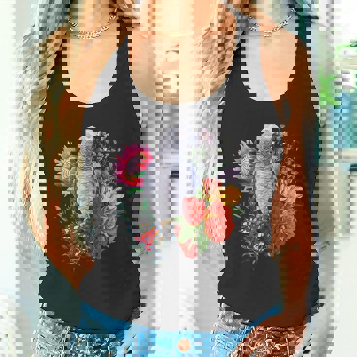 花と蝶とヨウム タンクトップ