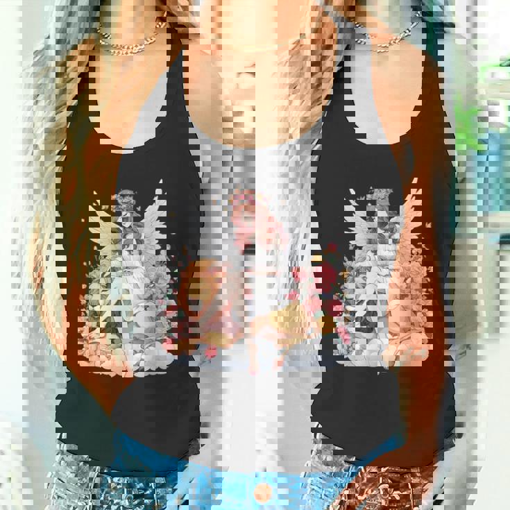 花に囲まれたライオンの天使 美しい天使 タンクトップ