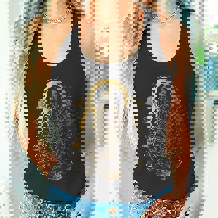 蓮の雲に座っている穏やかな仏陀 スピリチュアルマインドフルネス タンクトップ