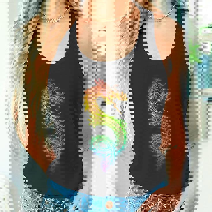 虹と中国の龍 タンクトップ