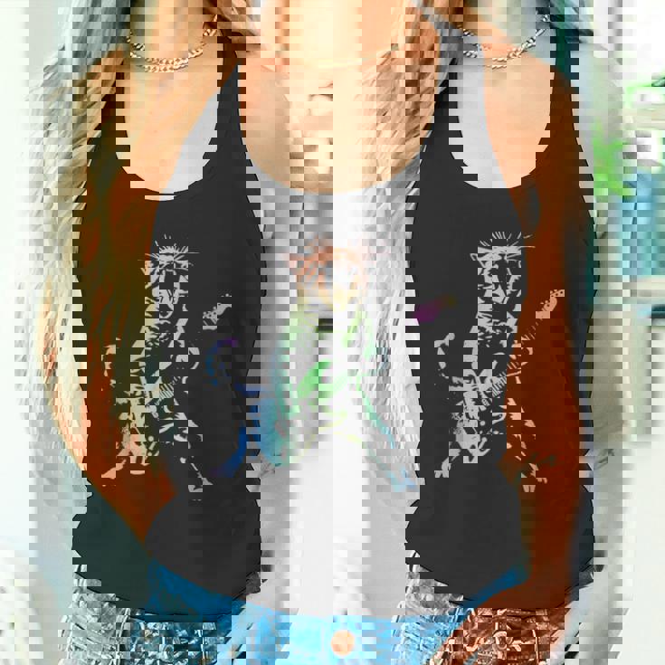 虹色グラデーションの猫のギターデザイン タンクトップ