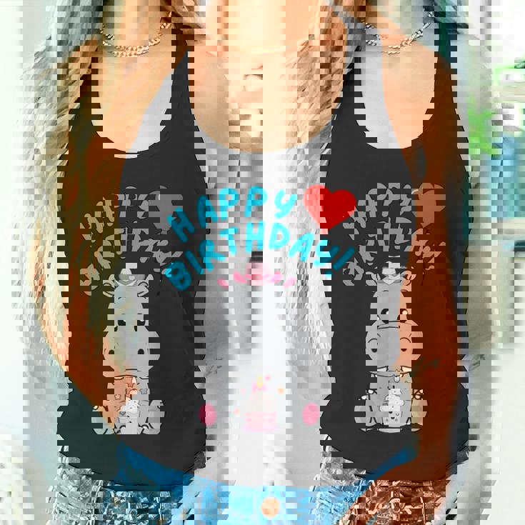 誕生日おめでとうギフト かわいいカバが彼女の誕生日を祝います タンクトップ