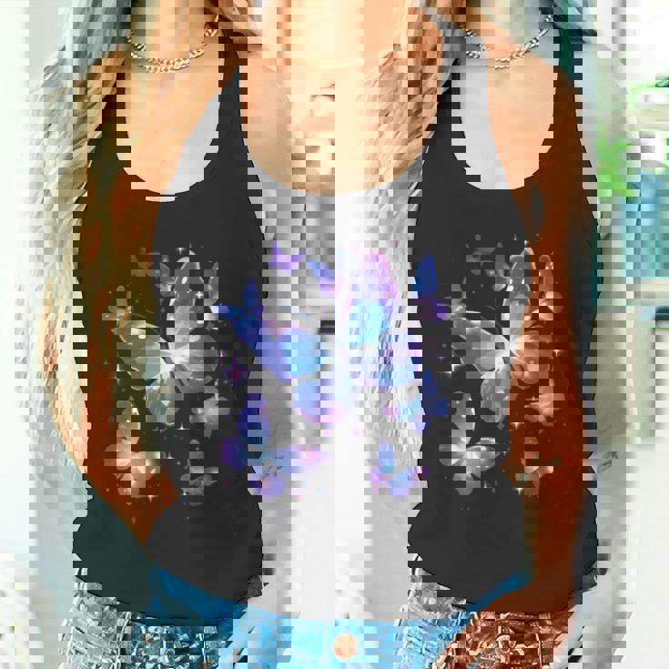 青と紫の模様の蝶たち 昆虫プリント タンクトップ