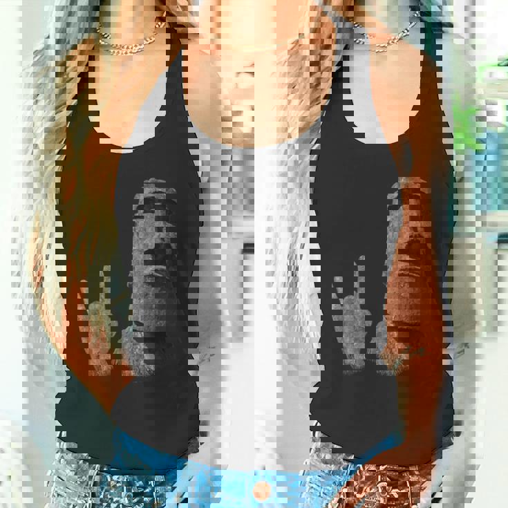 面白いイースター島のモアイ像のロッカーign Of The Horns タンクトップ