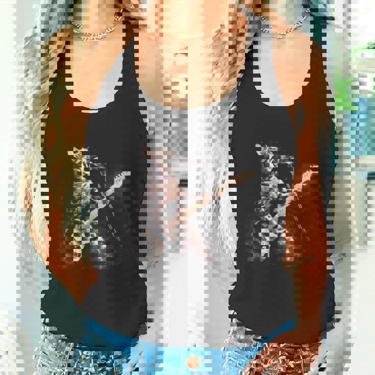 面白いギター猫 エレキギターで遊ぶ ロックスターキャット タンクトップ