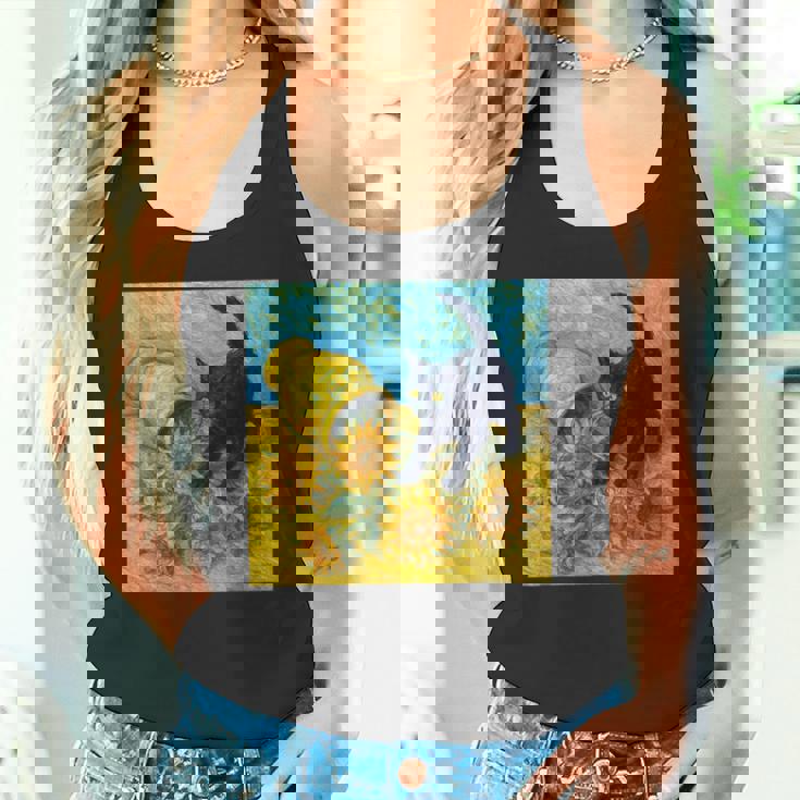 面白いゴッホのひまわり、猫のミーム、黒猫のアート。 タンクトップ