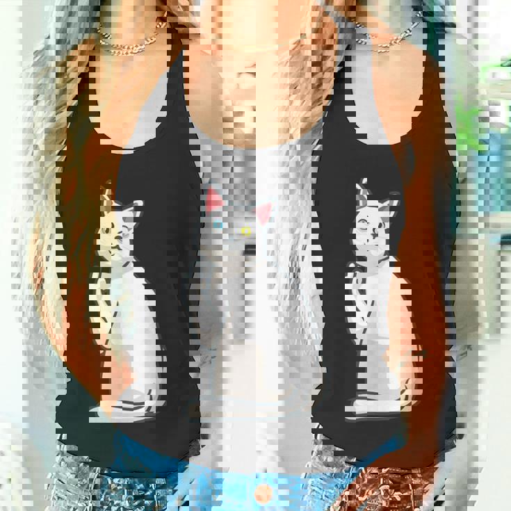 面白い猫 中指 オッドアイドキャット キティ タンクトップ