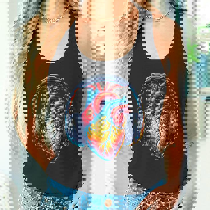 音楽解剖学的ハートとヘッドフォンdjミュージックグラフィック タンクトップ