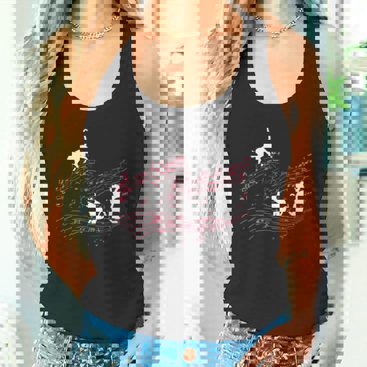 音符で遊ぶ3匹の猫 楽譜 タンクトップ