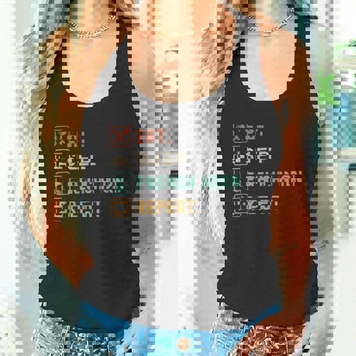 食べる、寝る、フレンチ ホルン リピート 面白いフレンチ ホルン愛好家 タンクトップ