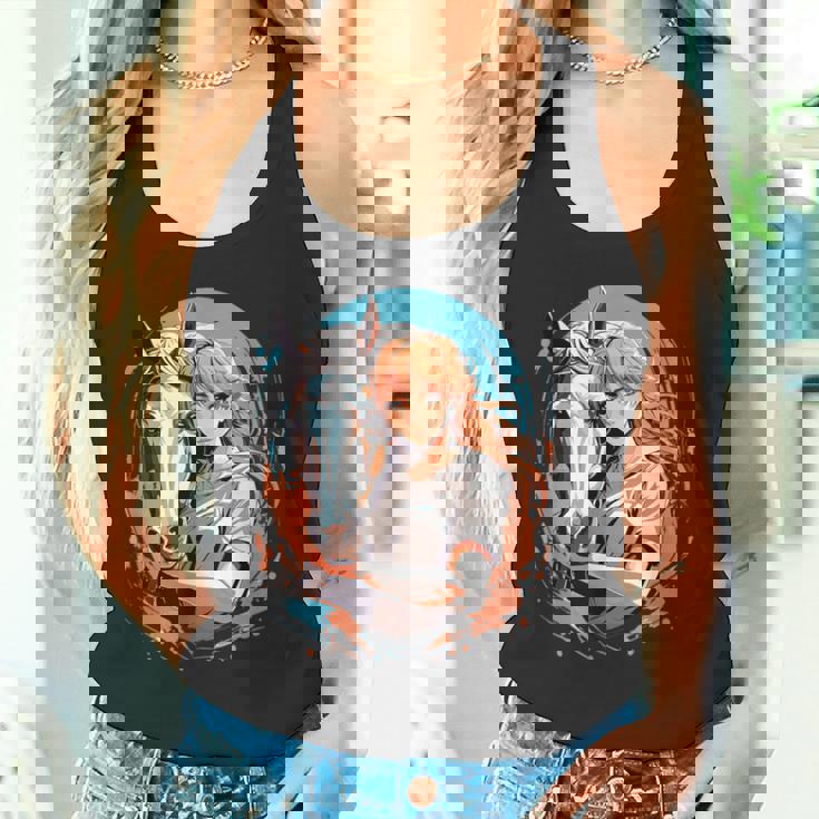 馬のファンのためのアニメガールの象徴的な乗馬デザイン。 タンクトップ