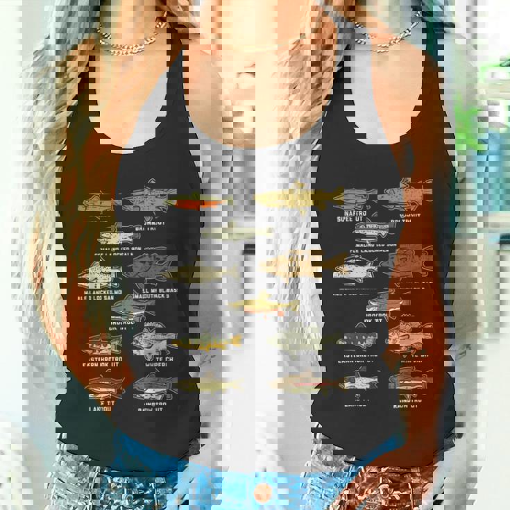 魚の種のトラウトのサーモンのバス釣りの漁師のアングラーのギフト タンクトップ