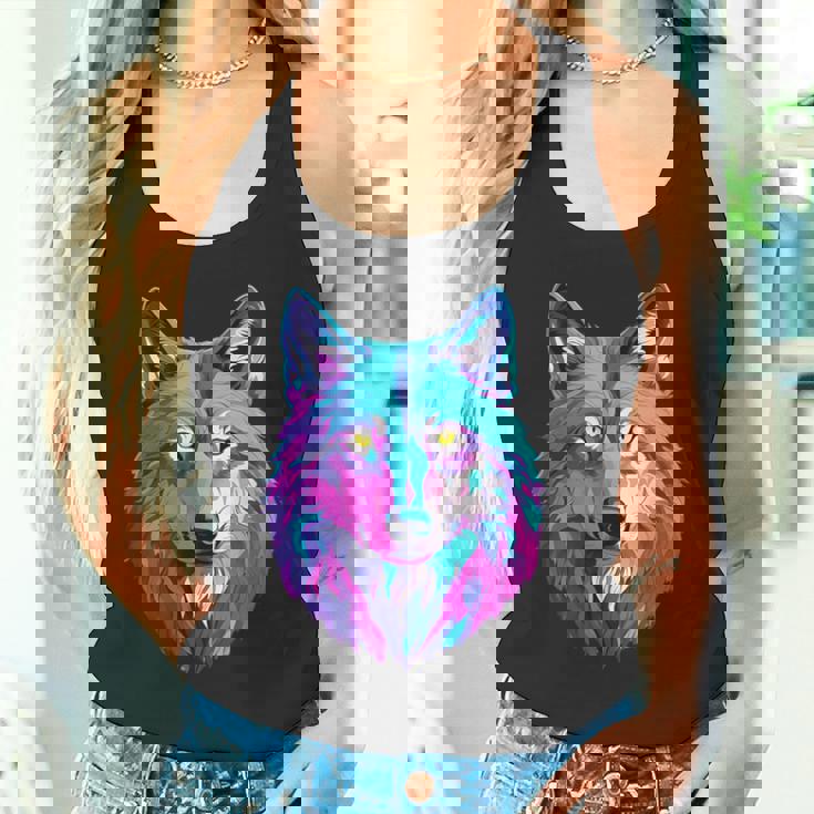 鮮やかなマルチカラーオオカミ タンクトップ