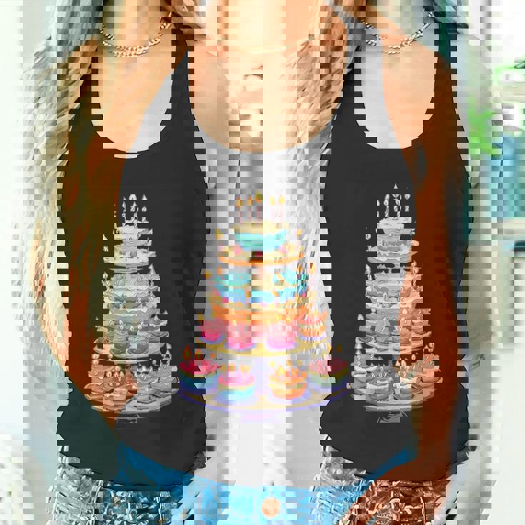 鮮やかな多層バースデーケーキ タンクトップ