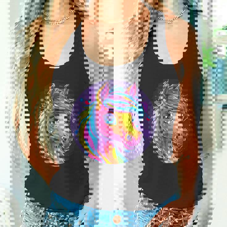 鮮やかな虹色の馬の魔法の夢 タンクトップ