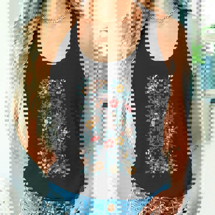 鳥 文鳥と花の模様 タンクトップ